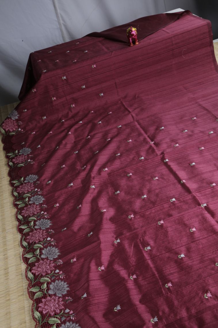 Bosenberry Purple Semi Tussar Silk with Without Zari Zari Floral Patterns view 2