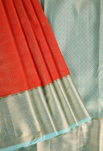 Candy Red Apoorva Silk Sarees with Gold Zari Floral Patterns