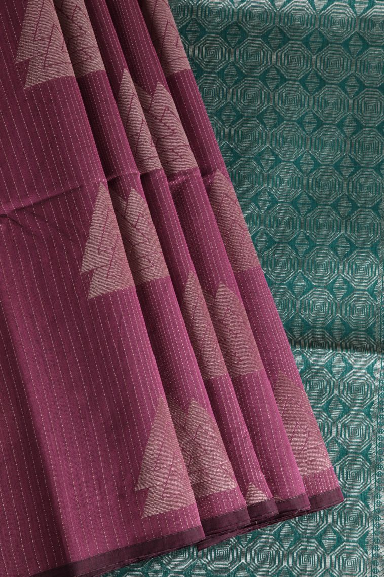 Lean Pink Silk Cotton Sarees with Silver Zari Geometric Shapes view 1