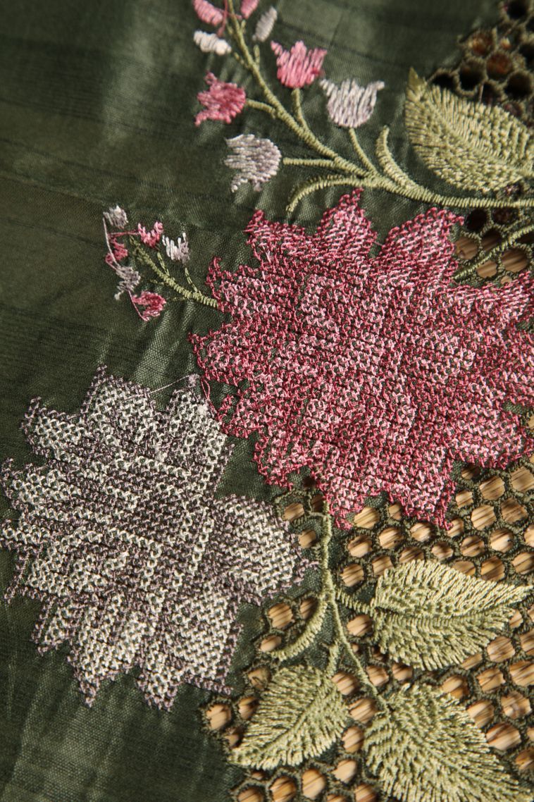 Juniper Green Semi Tussar Silk with Without Zari Zari Floral Patterns view 4