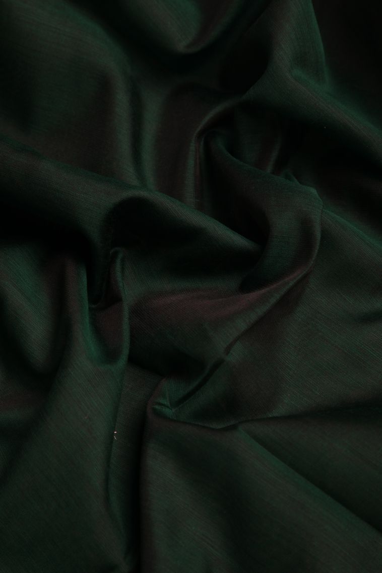 Bottle Green Chanderi Cotton Sarees with Gold Zari Plain view 4