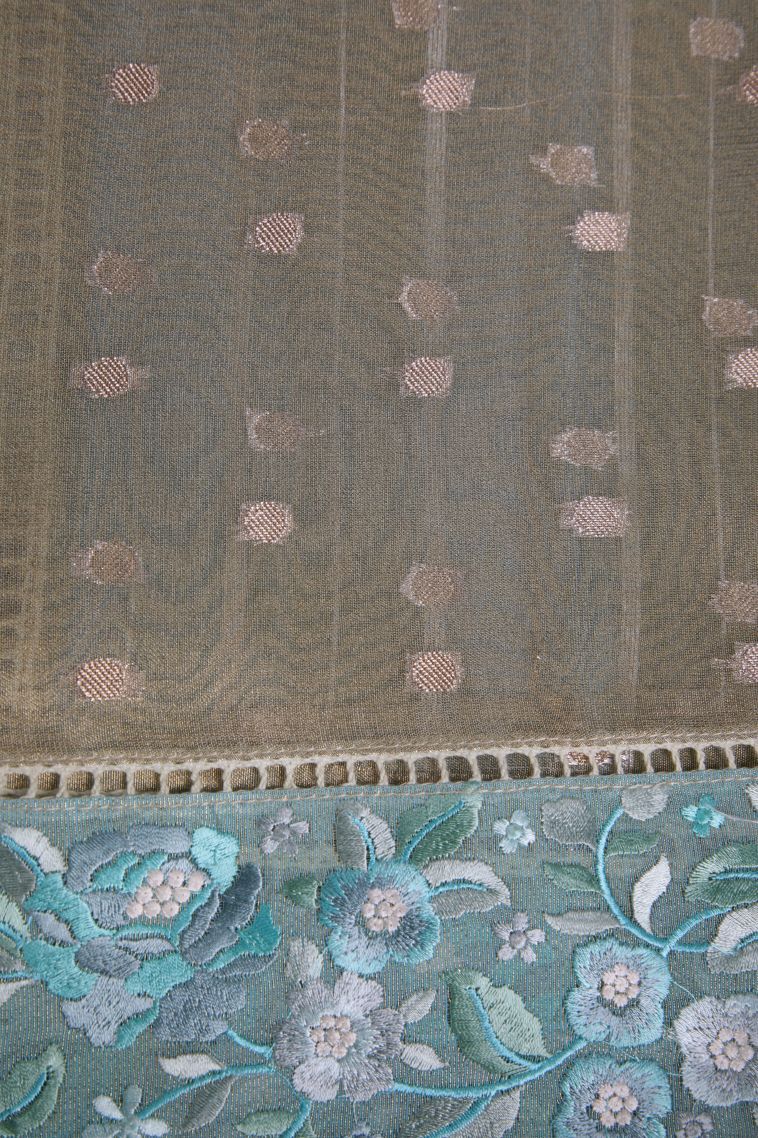 Gray Black Tussar Saree with Silver Zari Stripes view 3