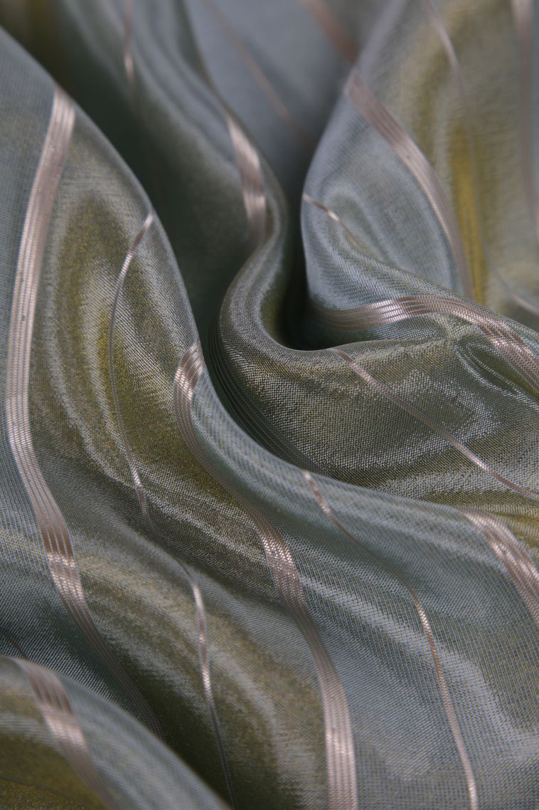 Gray Black Tussar Saree with Silver Zari Stripes view 4