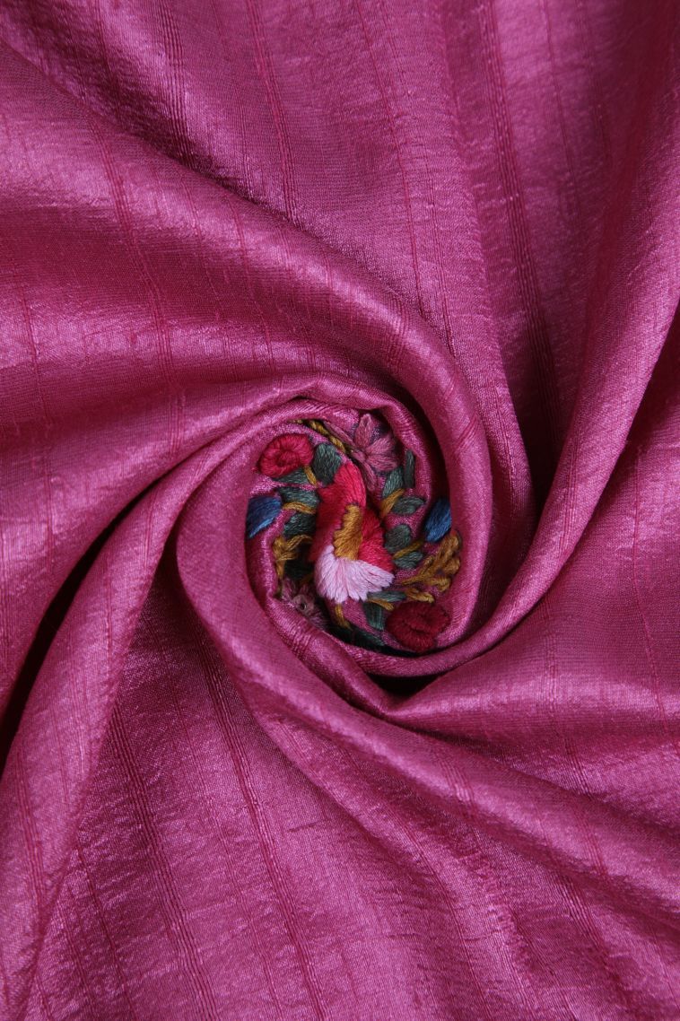 Fuscia Pink Jute Sarees with Without Zari Zari Floral Patterns view 4