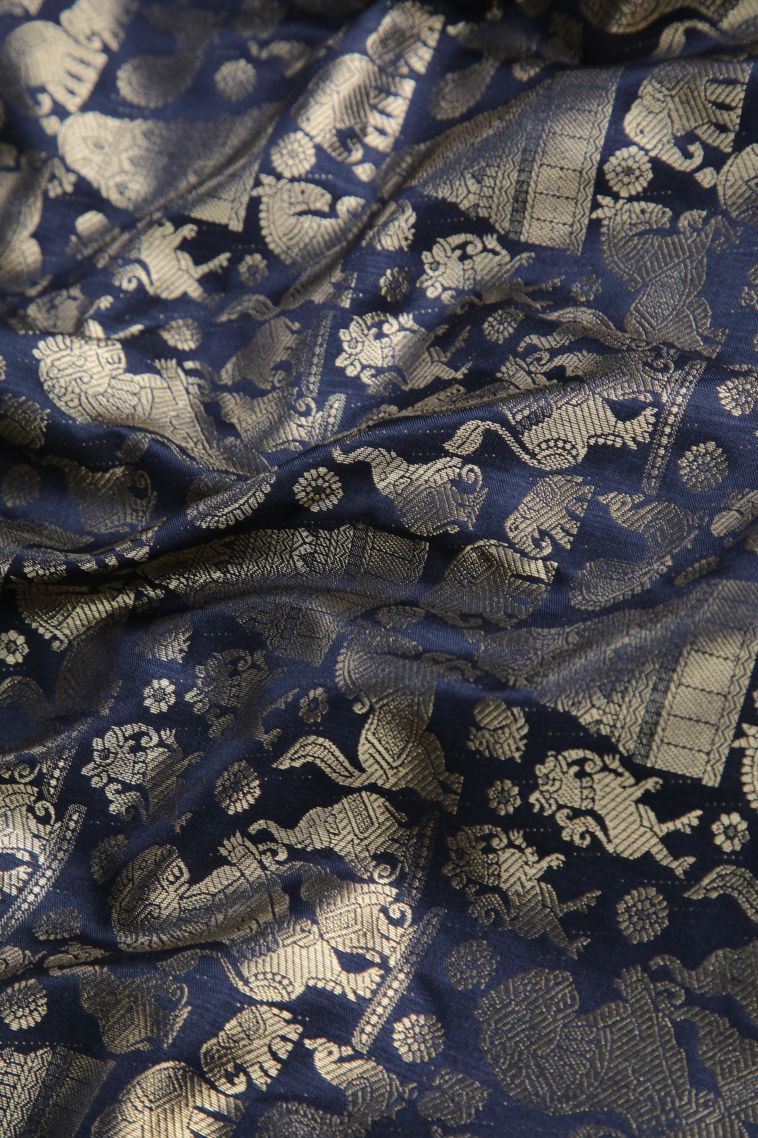 Rock Black Apoorva Silk Sarees with Gold Zari Animal And Bird Motifs view 4