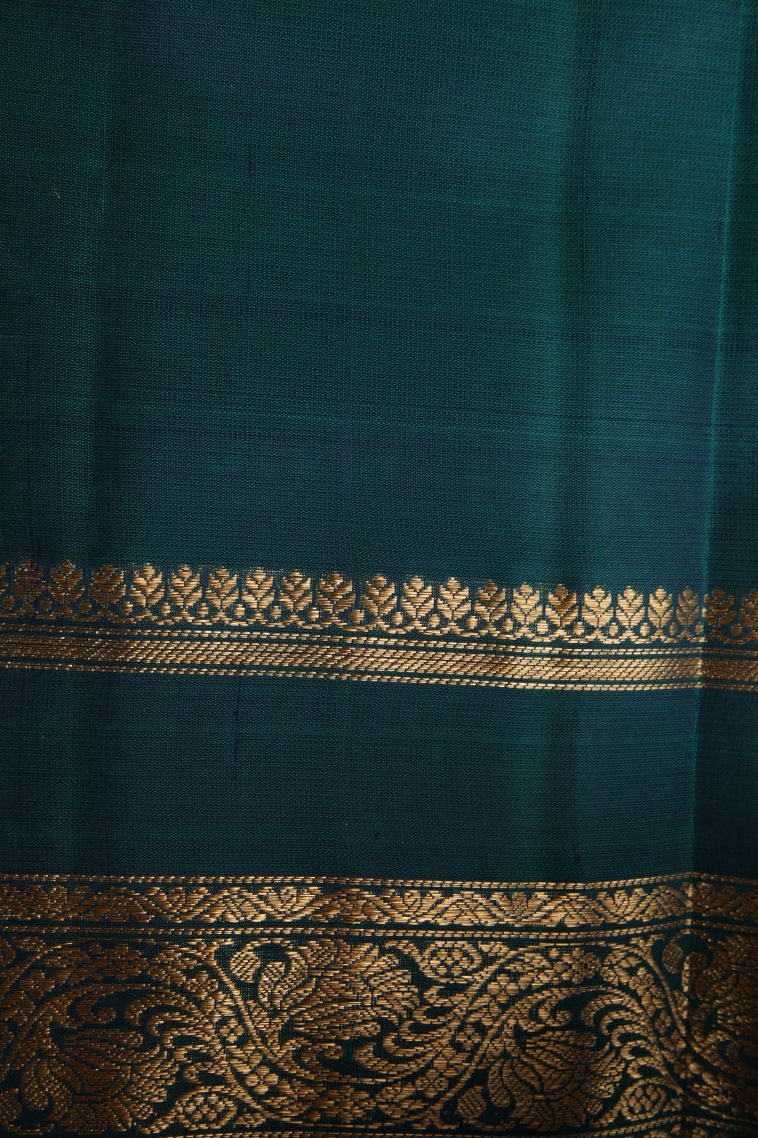 Ocean Blue Soft Silk Saree with Gold Zari Floral Puttas view 3