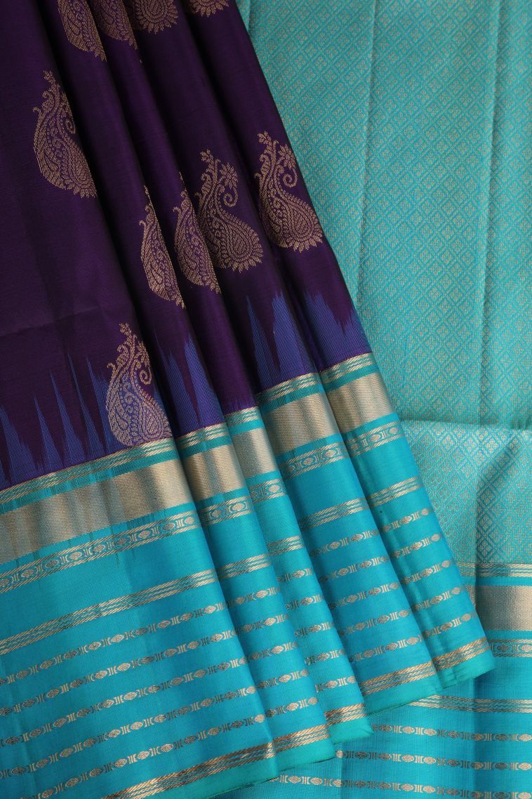 Plum Purple Soft Silk Saree with Gold Zari Manga view 1
