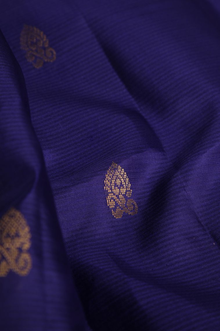 Admiral Blue Soft Silk Saree with Gold Zari Floral Puttas view 4