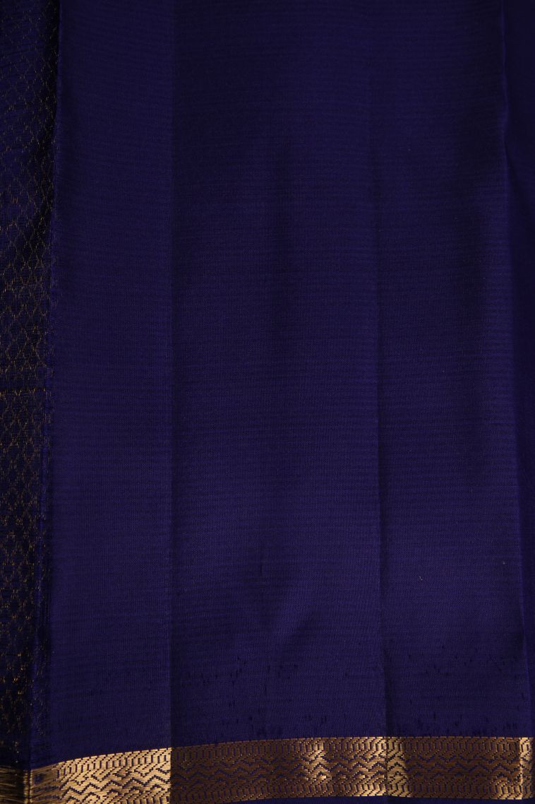 Admiral Blue Soft Silk Saree with Gold Zari Floral Puttas view 3