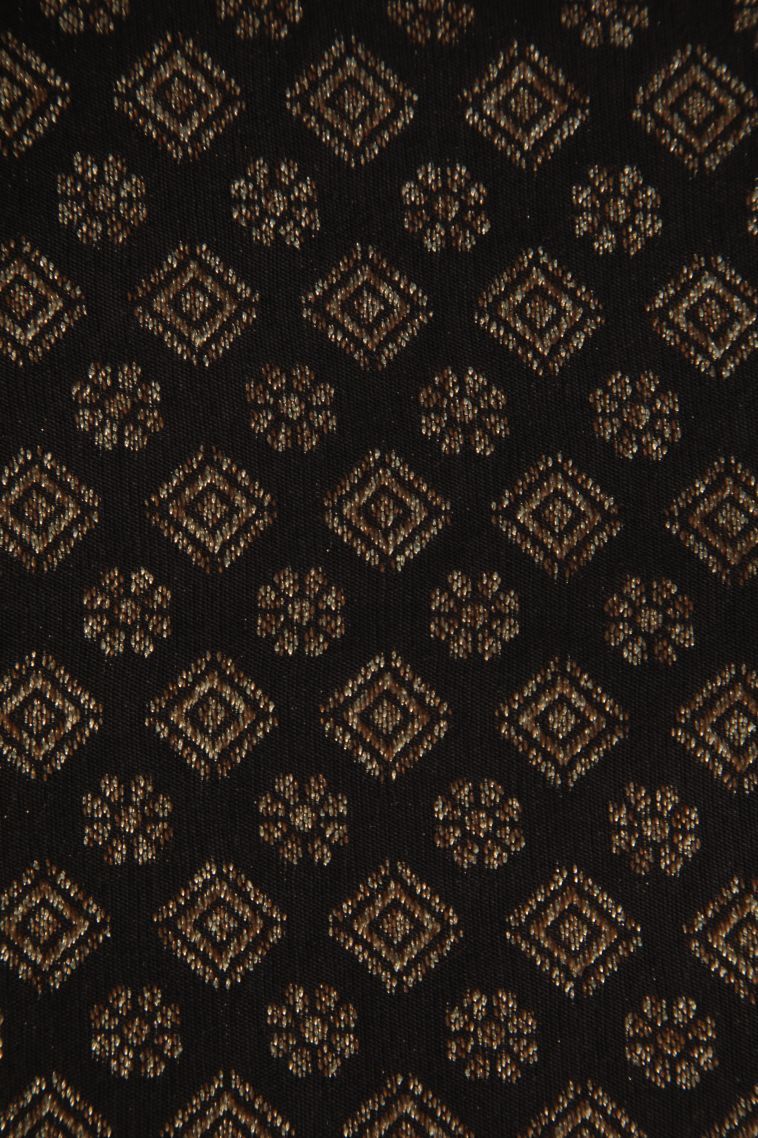 Asphalt Black Banaras Sarees with Gold Zari Plain view 3