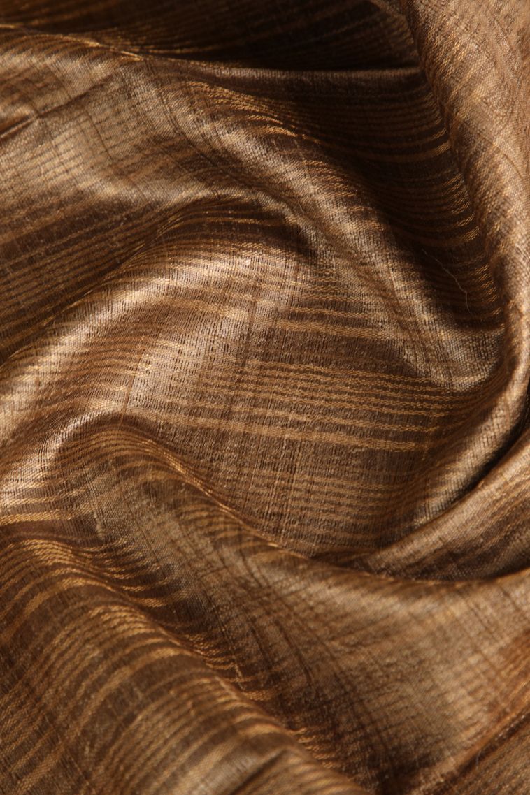 Peanut Brown Jute Sarees with Gold Zari Checks view 4