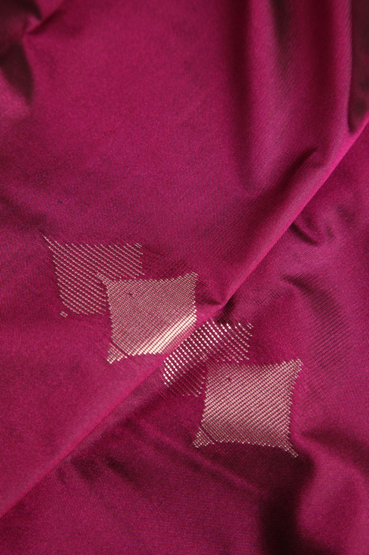 Magenta  Pink Soft Silk Saree with Silver Zari Geometric Shapes view 4