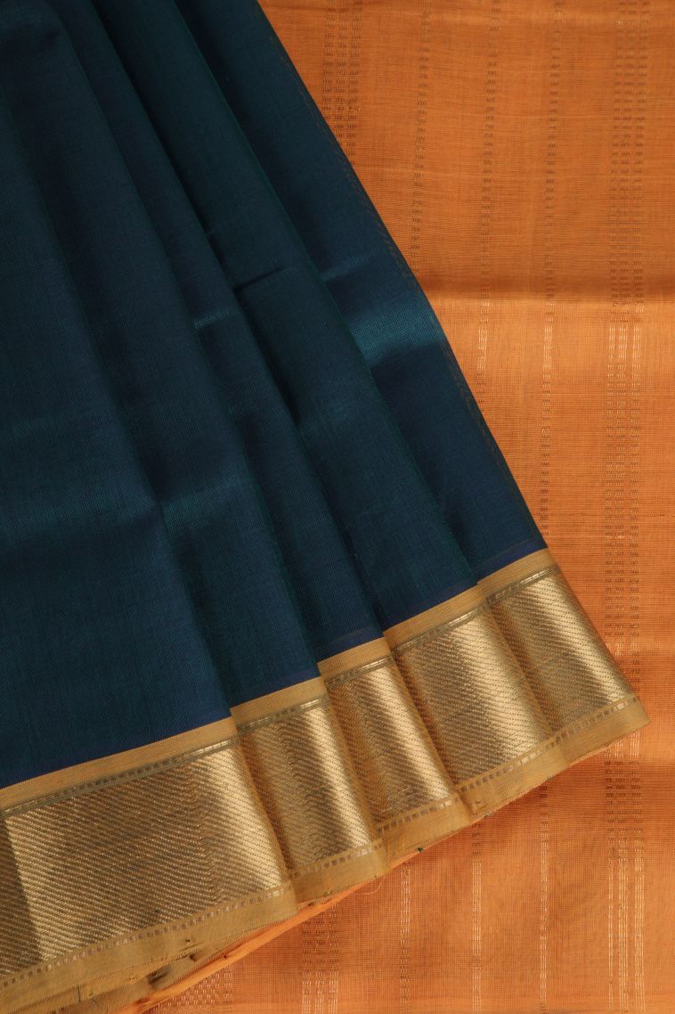Pine Green Silk Cotton with Gold Zari Plain view 1