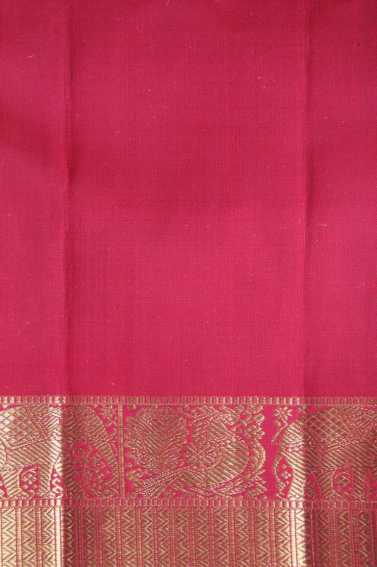 Beige Yellow Kanchipuram Silk Sarees with Gold Zari Plain view 3