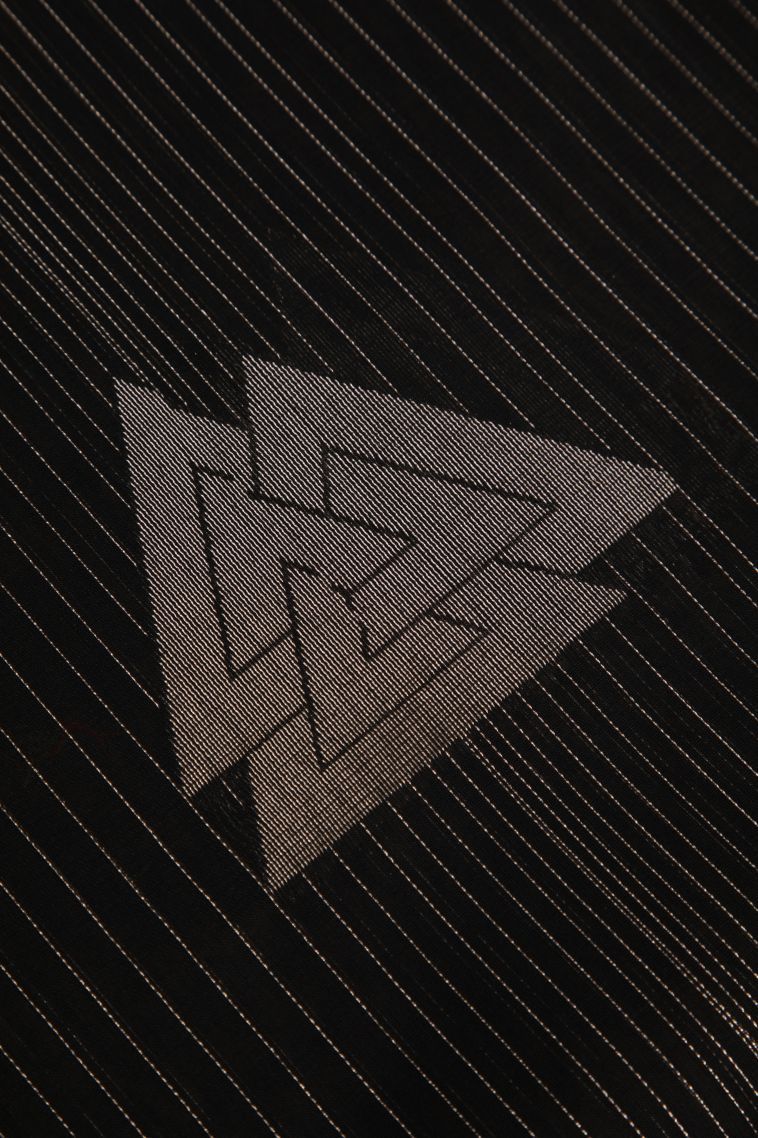 Asphalt Black Silk Cotton Sarees with Silver Zari Geometric Shapes view 4