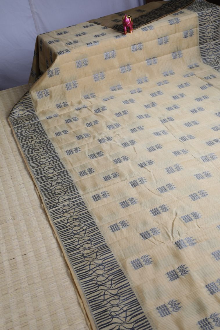 Cookie Yellow Raw Silk Sarees with Without Zari Zari Floral Patterns view 2