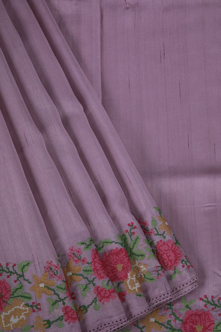 Lean Pink Tussar Saree with Without Zari Zari Stripes view 1