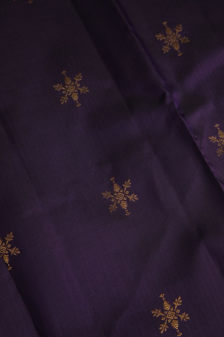 Indigo Blue Soft Silk Saree with Gold Zari Buttis (small Dots Or Motifs) view 4