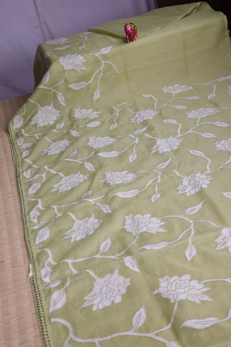 Olive Green Organza Saree with Without Zari Zari Floral Patterns view 2