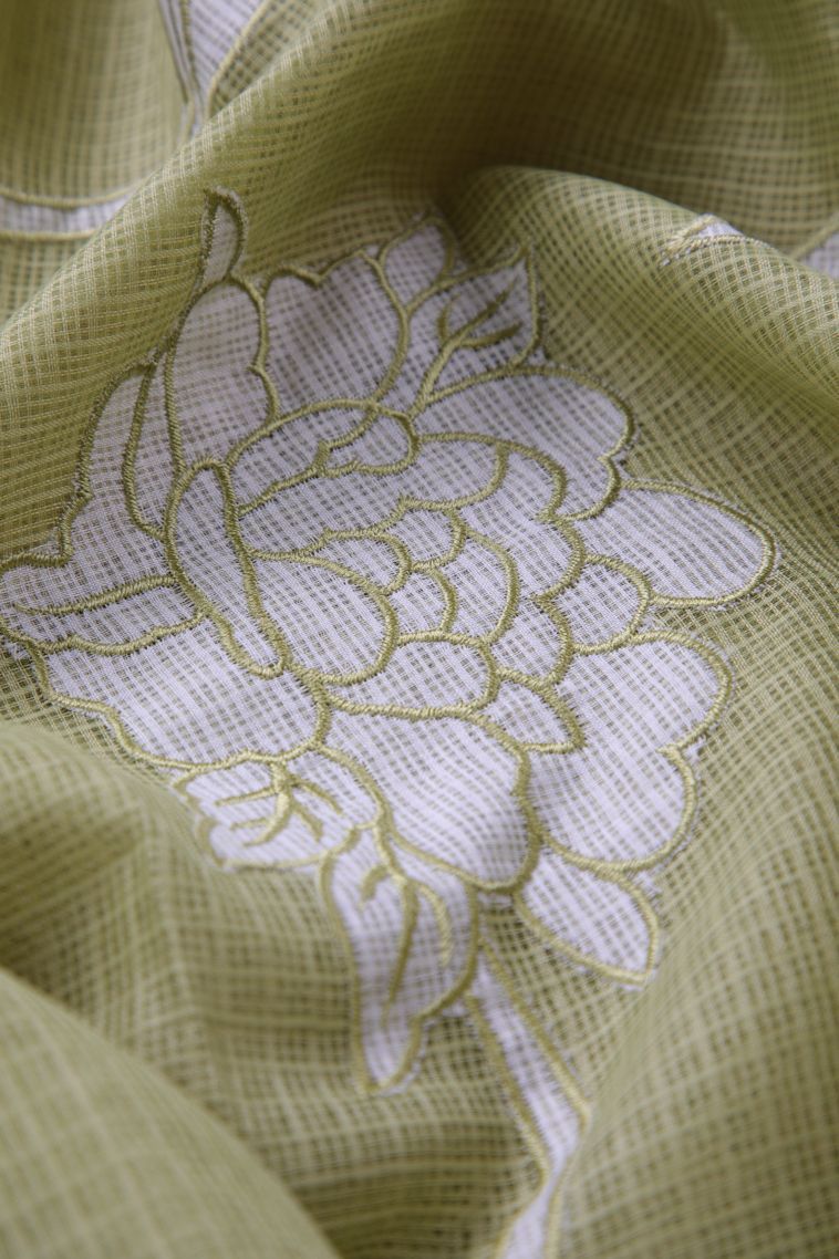 Olive Green Organza Saree with Without Zari Zari Floral Patterns view 4