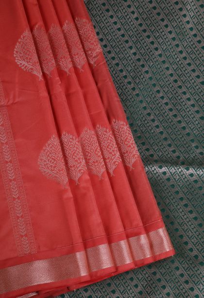 Apple Red Apoorva Silk Sarees with Gold Zari Floral Patterns