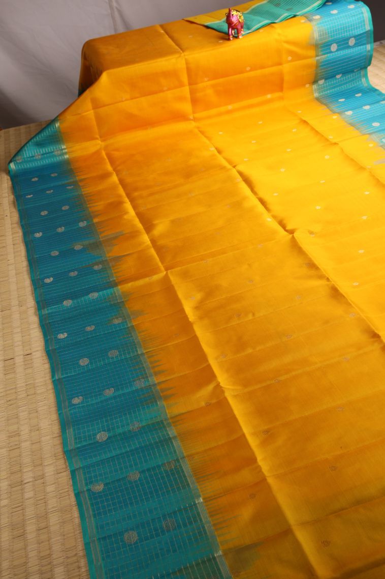 Merigold Orange Soft Silk Saree with Gold Zari Buttis (small Dots Or Motifs) view 2