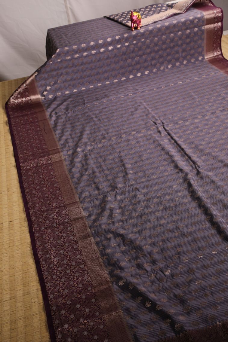 Damp Black Jute Sarees with Gold Zari Buttis (small Dots Or Motifs) view 2
