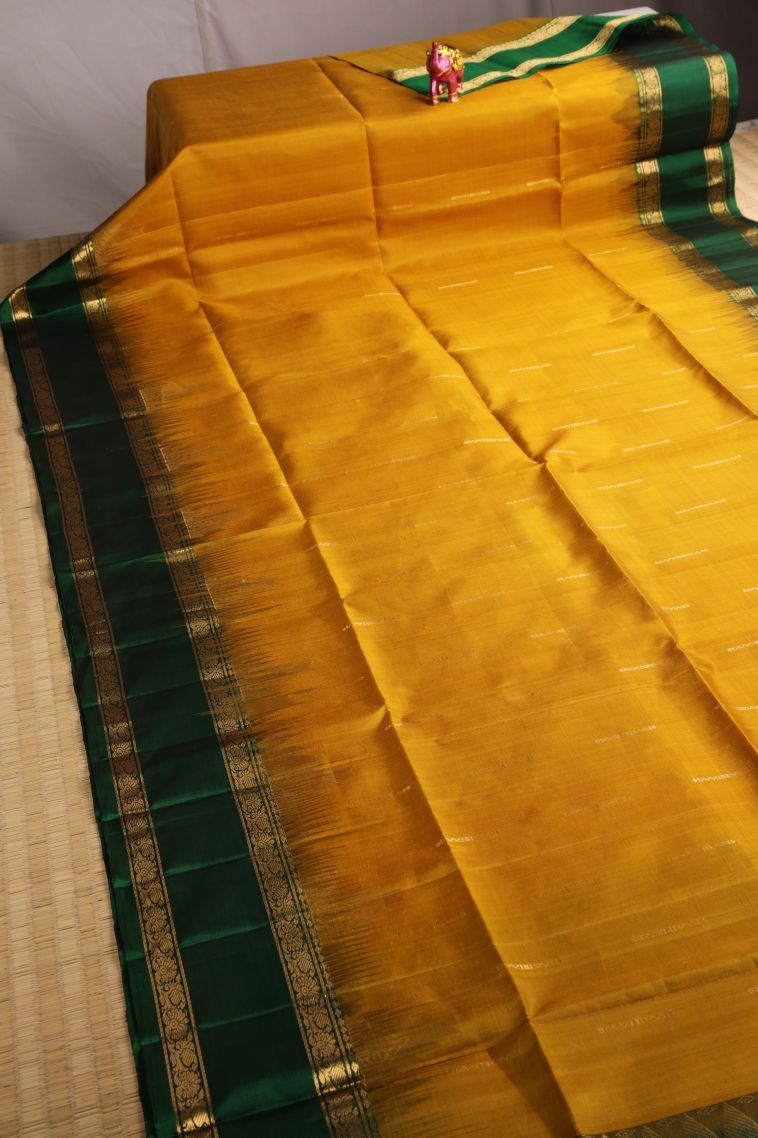 Honey Orange Soft Silk Saree with Gold Zari Rain Drops Mottif view 2