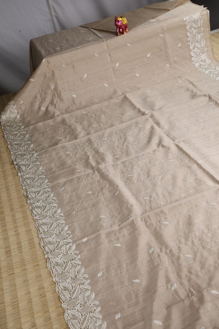 Vanilla Custard Yellow Semi Tussar Silk with Without Zari Zari Buttis (small Dots Or Motifs) view 2