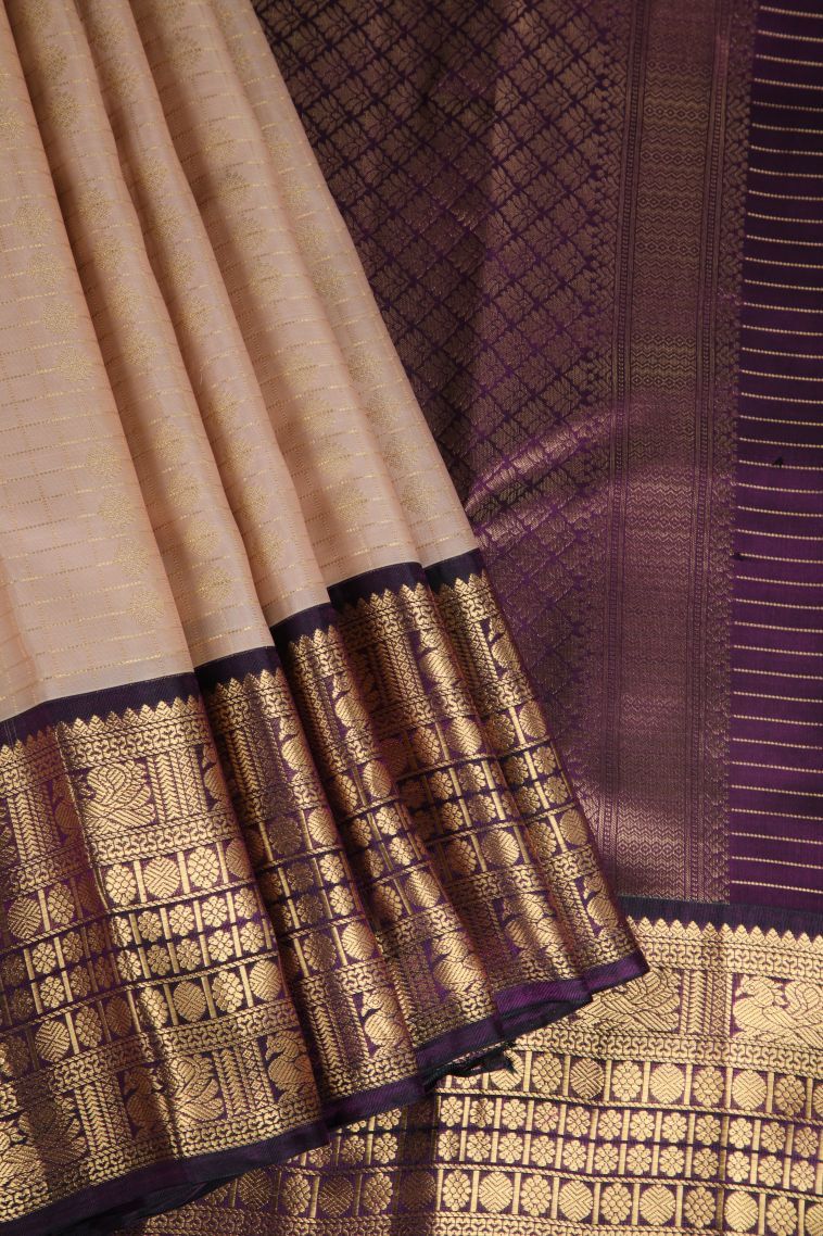 Alabaster White Soft Silk Saree with Gold Zari Checks And Puttas view 1
