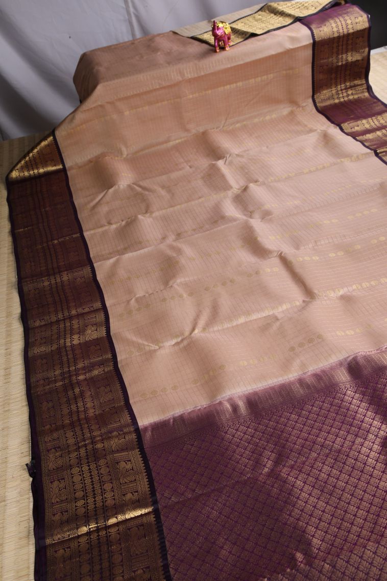 Alabaster White Soft Silk Saree with Gold Zari Checks And Puttas view 2