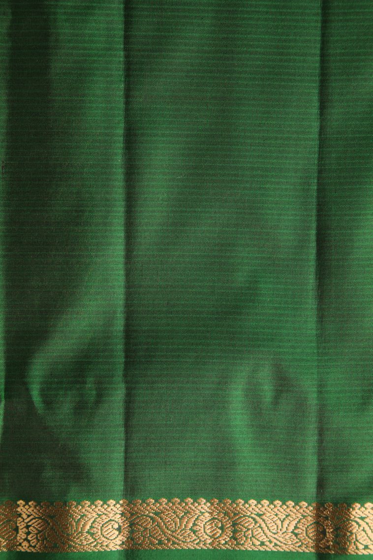 Bottle Green Soft Silk Saree with Gold Zari Floral Puttas view 3