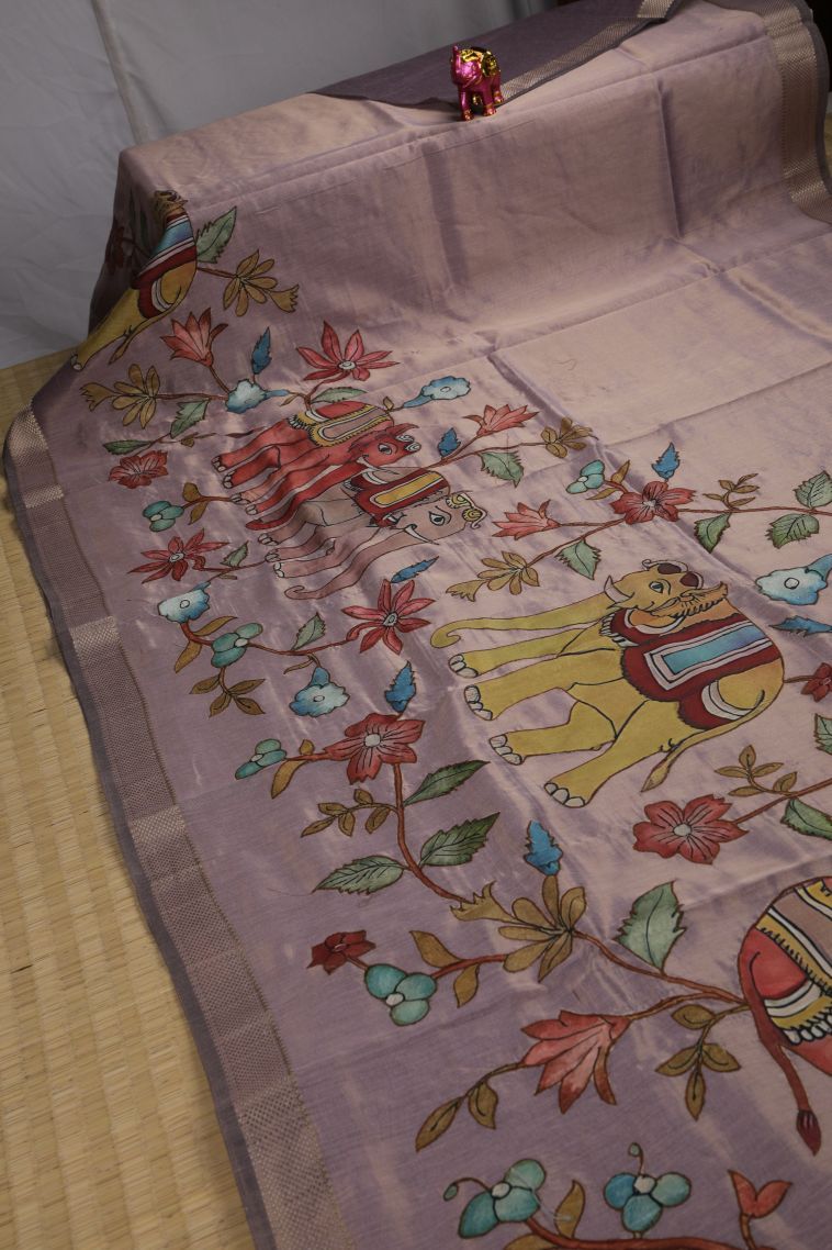 Cedar Brown Fancy Saree with Gold Zari Animal And Bird Motifs view 2