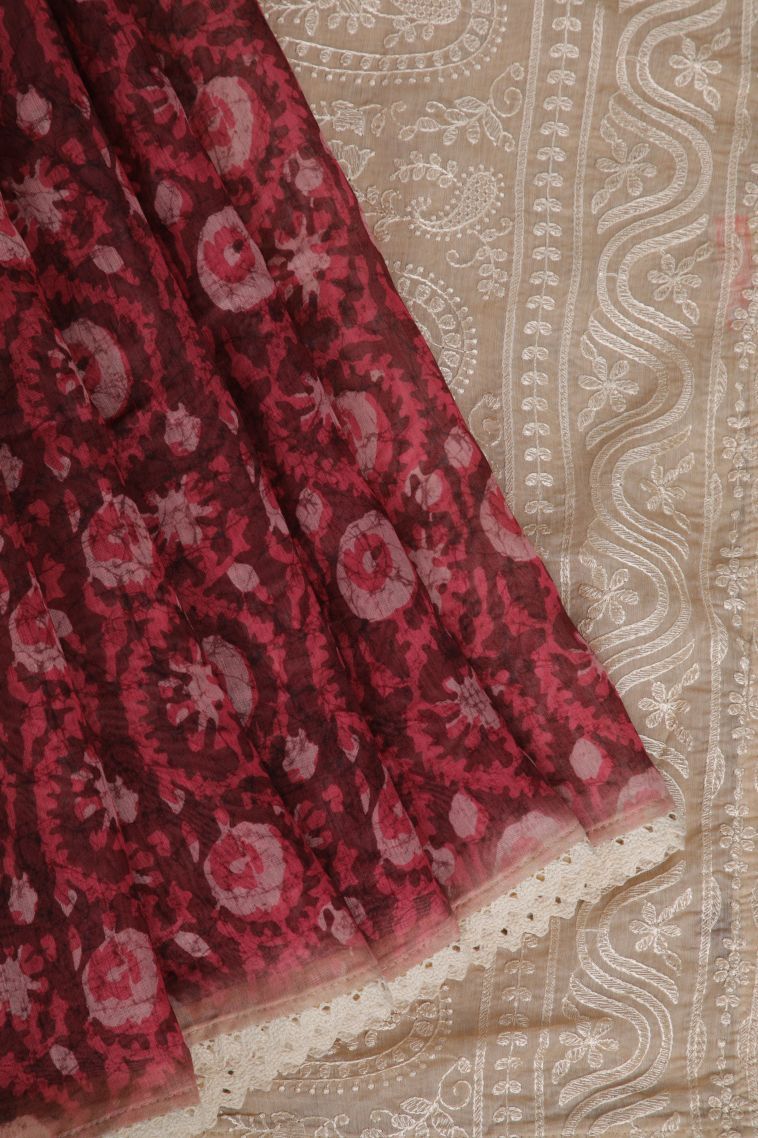 Cherry  Red Fancy Saree with Without Zari Zari Floral Patterns view 1