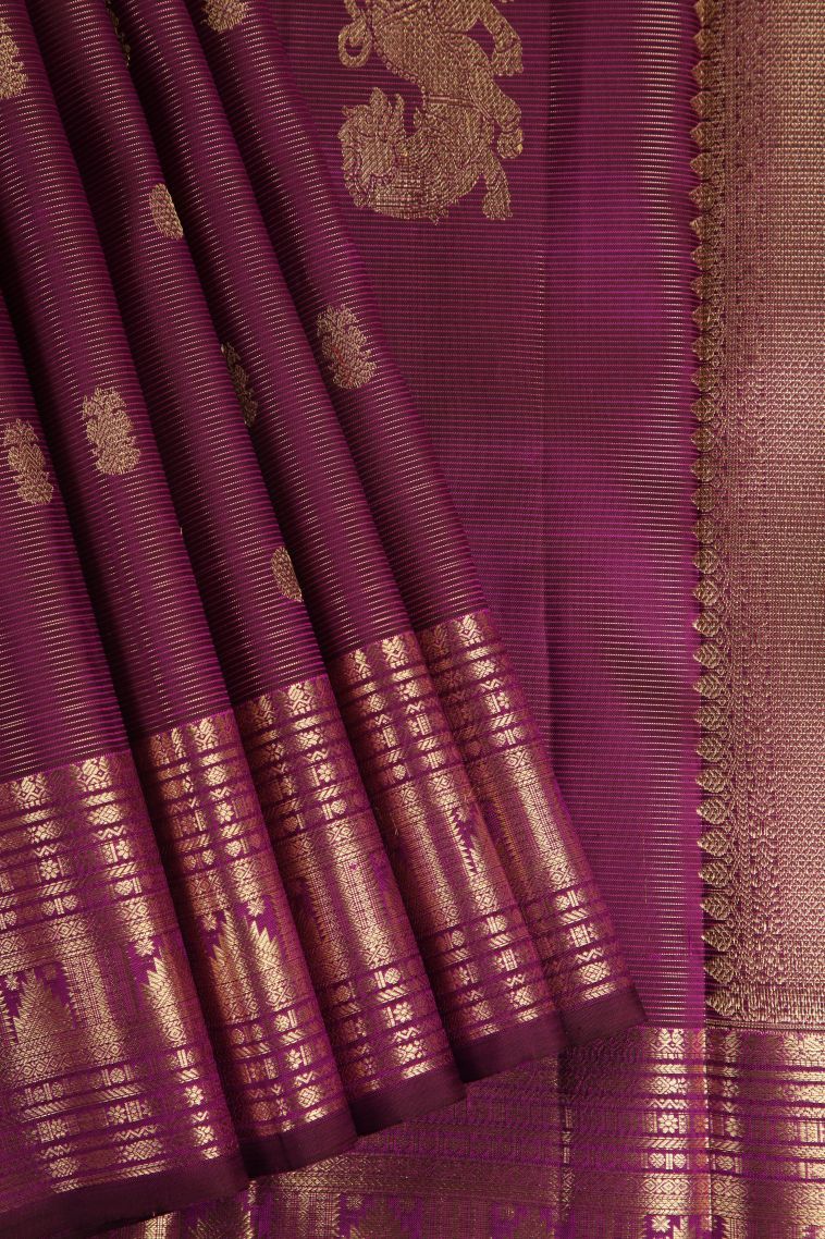 Jam Purple Kanchipuram Silk Sarees with Gold Zari Buttis (small Dots Or Motifs) view 1