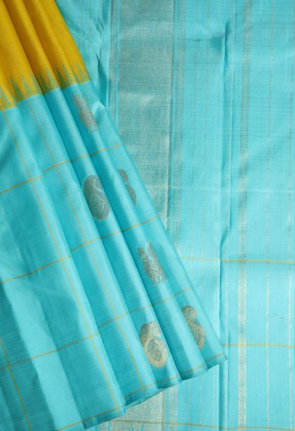 Lemon Yellow Kanchipuram Silk Sarees with Gold Zari Plain