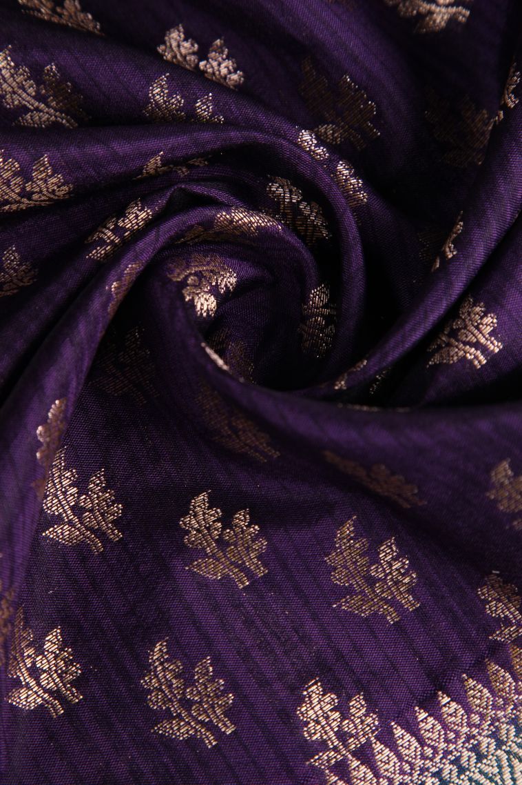 Mulberry Purple Jute Sarees with Gold Zari Buttis (small Dots Or Motifs) view 4