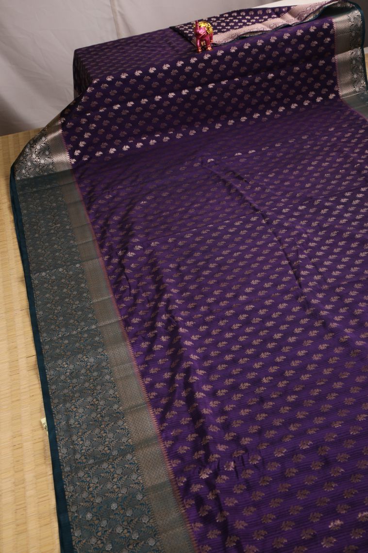 Mulberry Purple Jute Sarees with Gold Zari Buttis (small Dots Or Motifs) view 2
