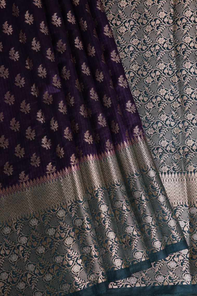 Mulberry Purple Jute Sarees with Gold Zari Buttis (small Dots Or Motifs) view 1