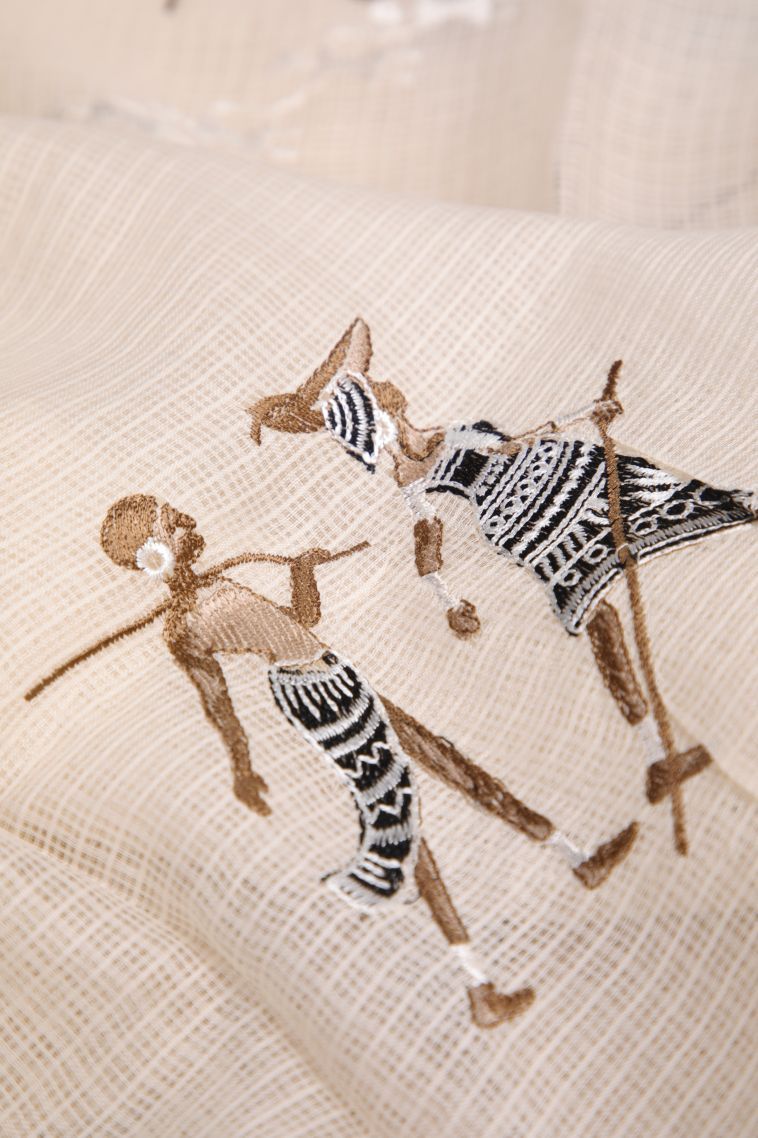 Vanilla Custard Yellow Organza Saree with Without Zari Zari Tribal Or Folk Art view 4