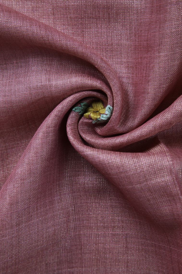 Blush Red Linen Saree with Gold Zari Buttis (small Dots Or Motifs) view 4