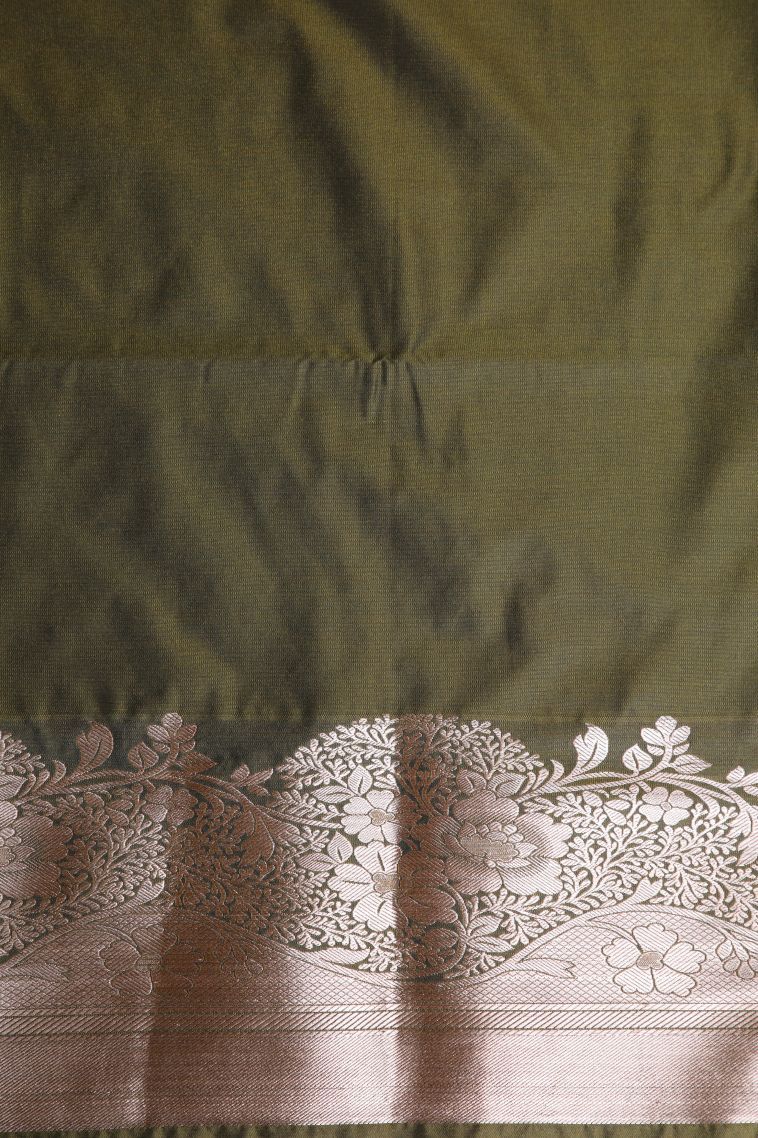 Cinnamon Brown Apoorva Silk Sarees with Gold Zari Floral Patterns view 3