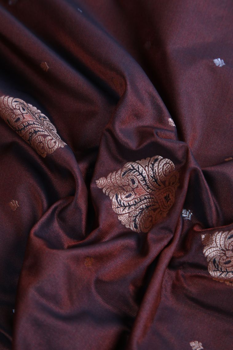 Cinnamon Brown Apoorva Silk Sarees with Gold Zari Floral Patterns view 4