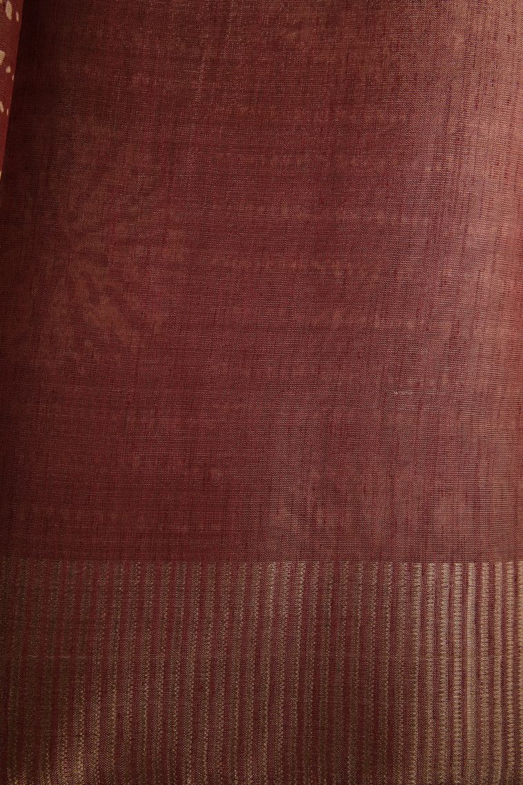 Blush Red Semi Raw Silk Printed with Gold Zari Bandhani / Tie Dye view 3