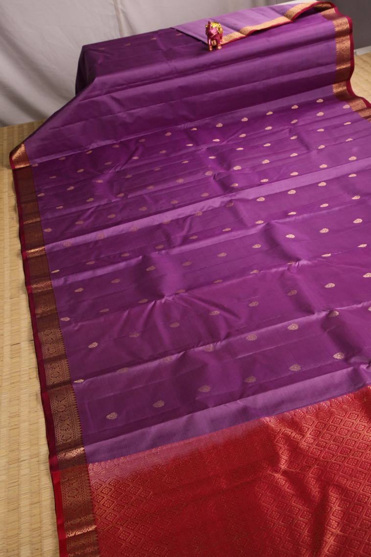 Amethyst Purple Soft Silk Saree with Gold Zari Floral Puttas view 2