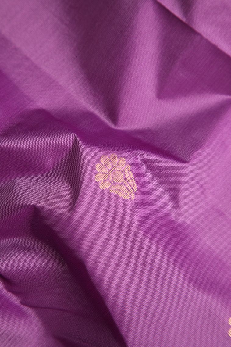 Amethyst Purple Soft Silk Saree with Gold Zari Floral Puttas view 4