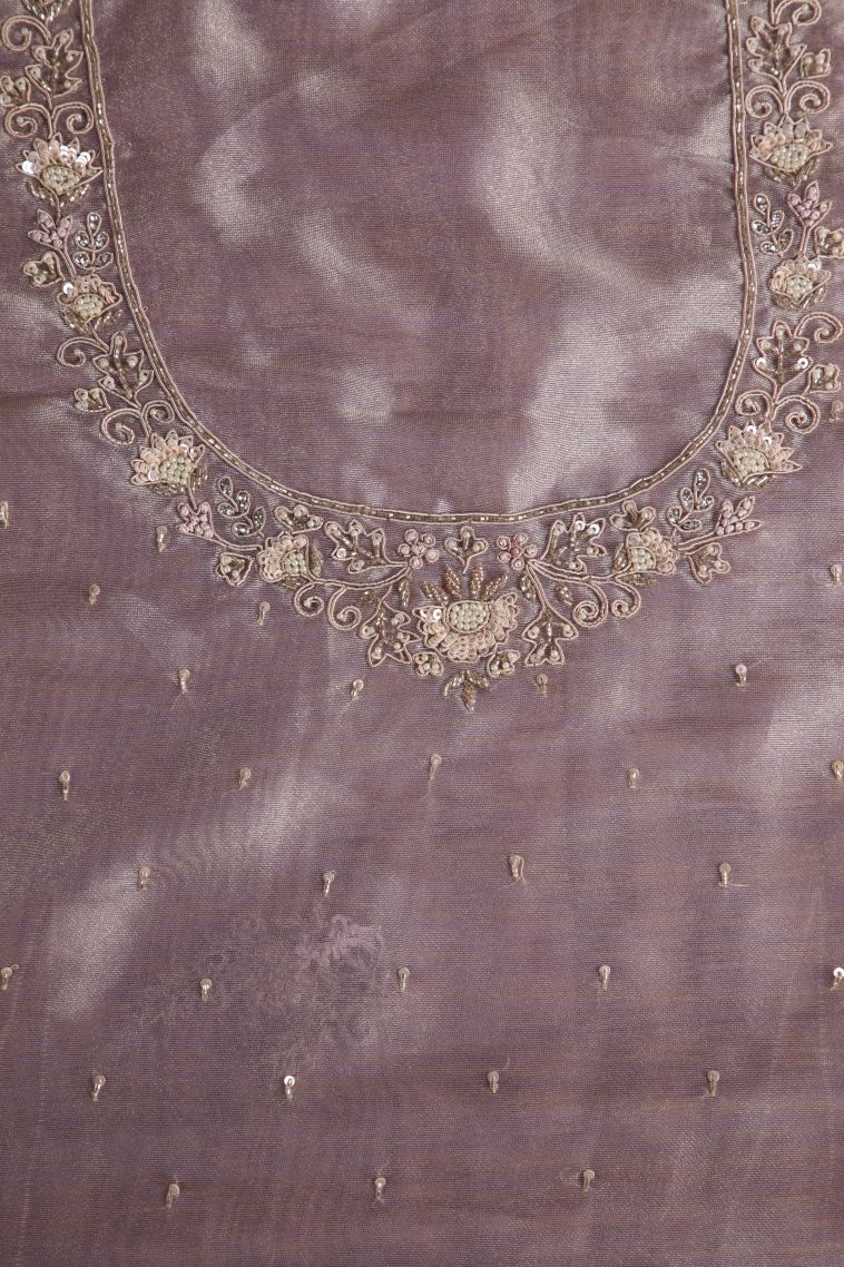 Periwinkle Purple Designer Sarees with Gold Zari Floral Patterns view 3