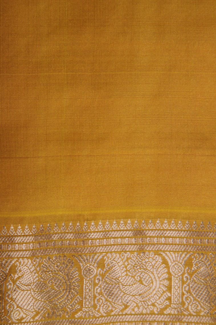 Bottle Green Soft Silk Saree with Gold Zari Peacock Motifs view 3