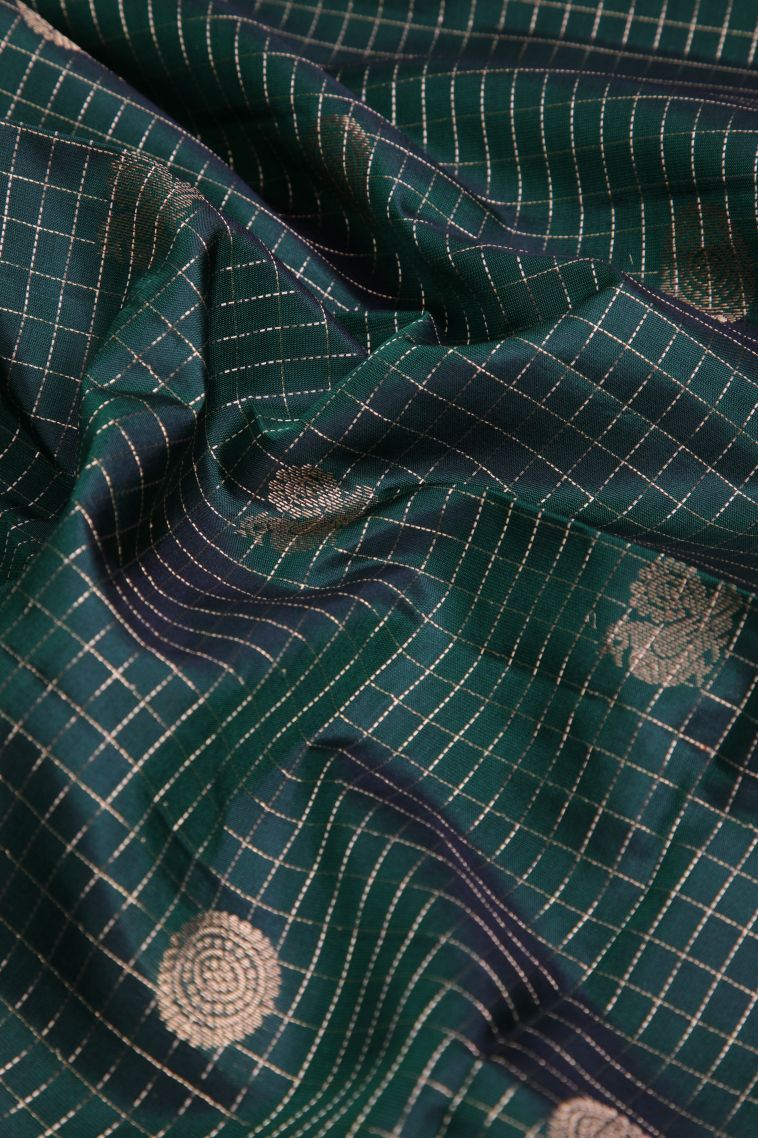 Bottle Green Soft Silk Saree with Gold Zari Peacock Motifs view 4