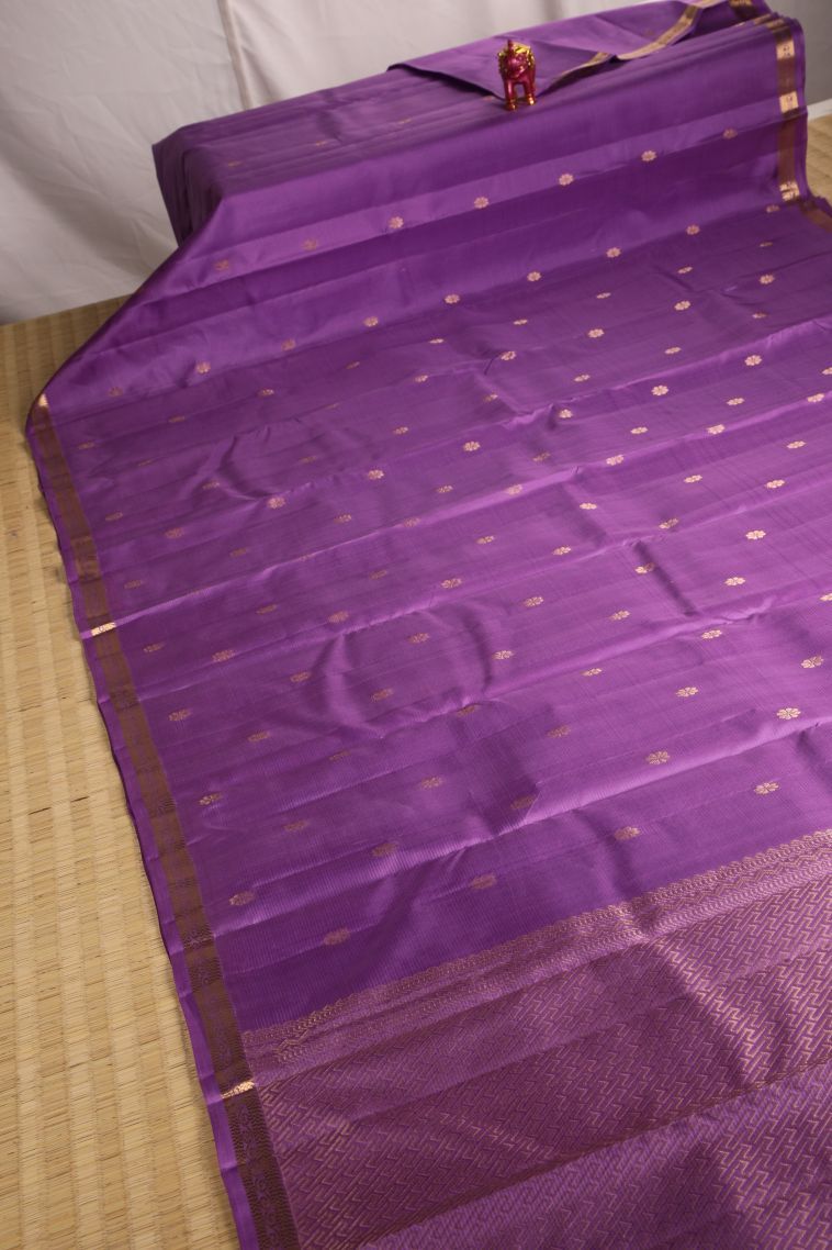 Iris Purple Soft Silk Saree with Gold Zari Floral Puttas view 2